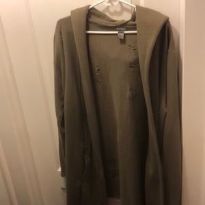 Olive green long fit distressed cloak